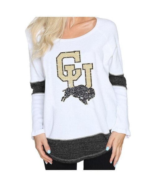 Women's White Distressed Colorado Buffaloes Thermal Long Sleeve T-shirt