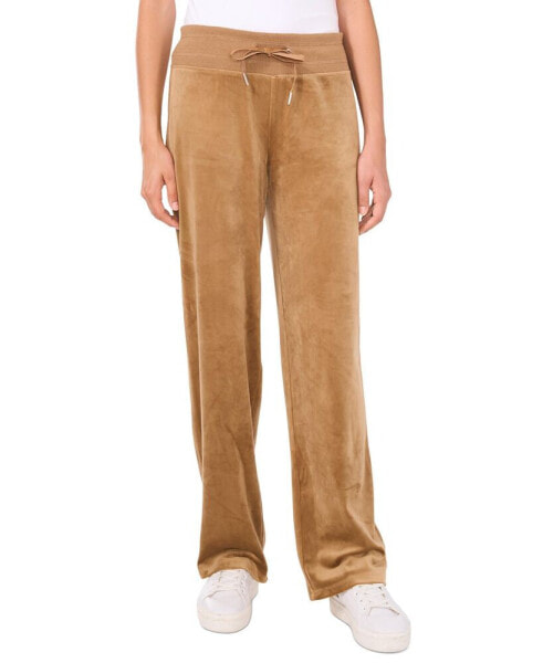 Women's Velour Drawstring-Waist Straight-Leg Pants