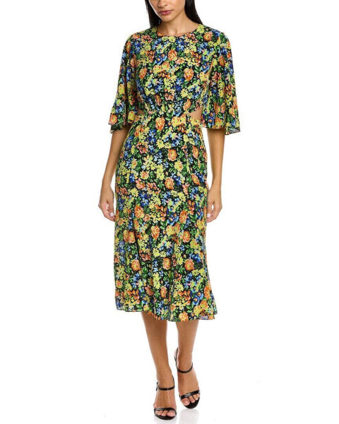 Les Rêveries Flutter Sleeve Silk Wrap Dress Women's