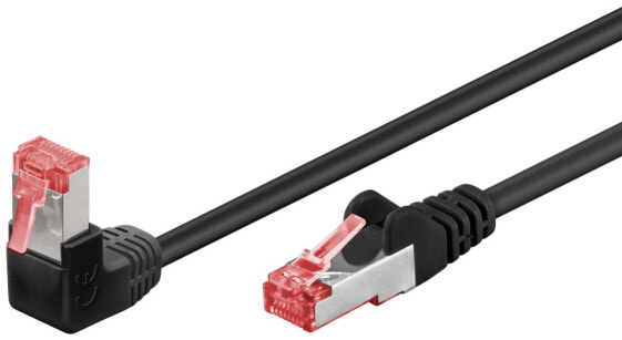 Wentronic CAT 6 Patch Cable 1x 90° Angled - S/FTP (PiMF) - black - 0.25 m - 0.25 m - Cat6 - S/FTP (S-STP) - RJ-45 - RJ-45