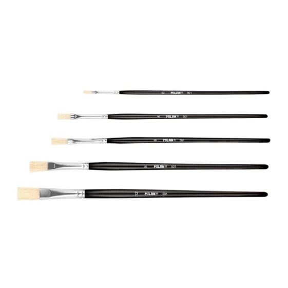 MILAN Polybag Of 5 Flat Brushes 501 Series Nº 0-4-6-8 And 12