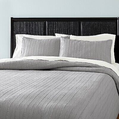 3pc King Washed Loop Stripe Duvet Cover Bedding Set Gray - Hearth & Hand with