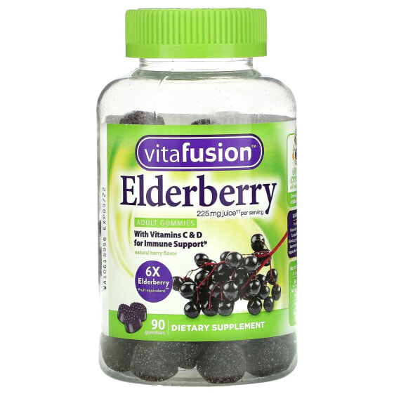 Elderberry, With Vitamins C & D for Immune Support, Natural Berry, 90 Gummies