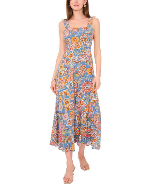 Women's Printed Smocked Fit & Flare Maxi Dress
