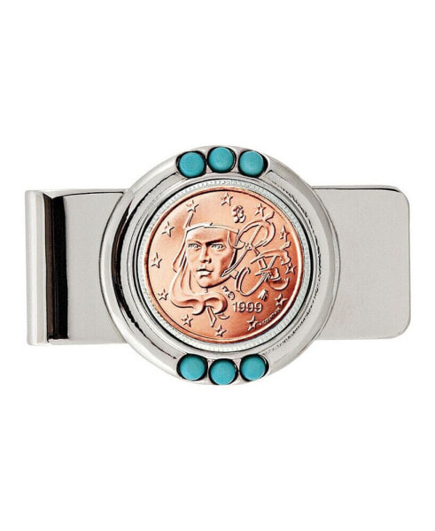 Men's French 2 Euro Coin Turquoise Money Clip
