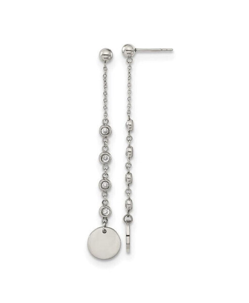 Stainless Steel Polished with CZ Dangle Earrings