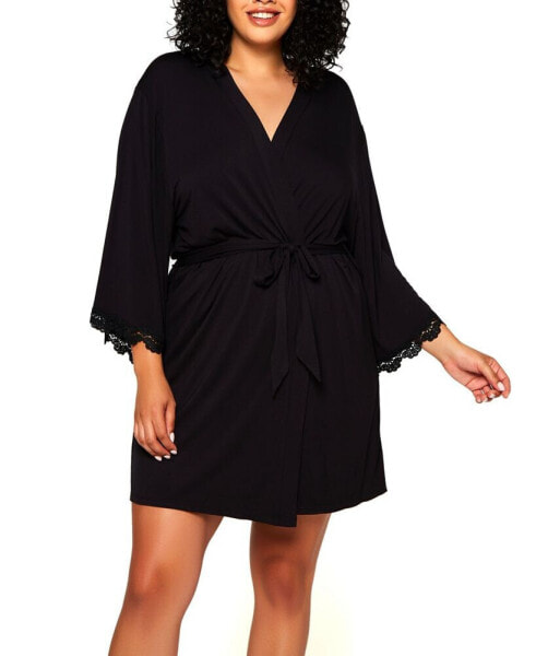 Plus Size Molly Soft Knit Blend Dotted Mesh Robe