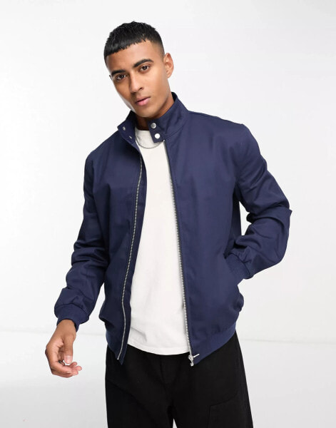 ASOS DESIGN harrington jacket with funnel neck in navy