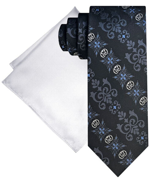 Men's Fancy Medallion Tie & Solid Pocket Square Set