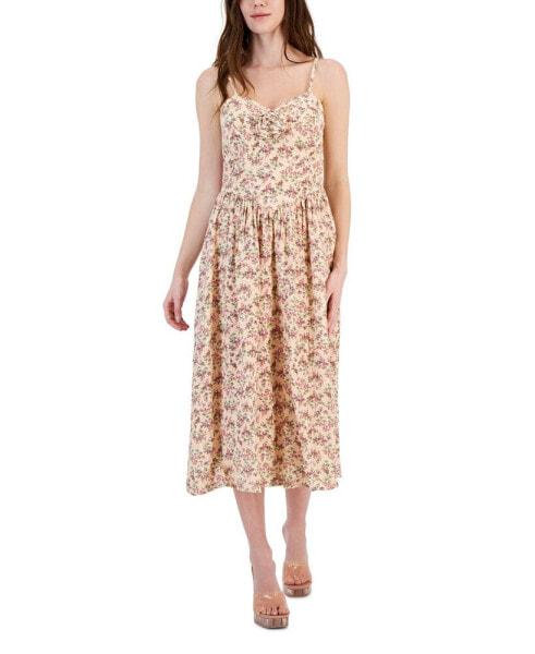 Juniors' Textured Rosette Midi Dress