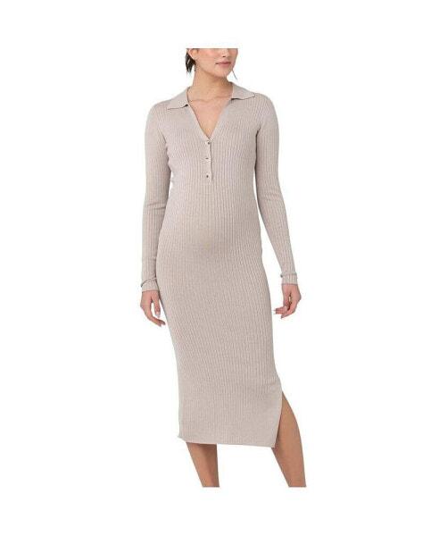 Maternity Ripe Sammy Knit Polo Nursing Dress Stone