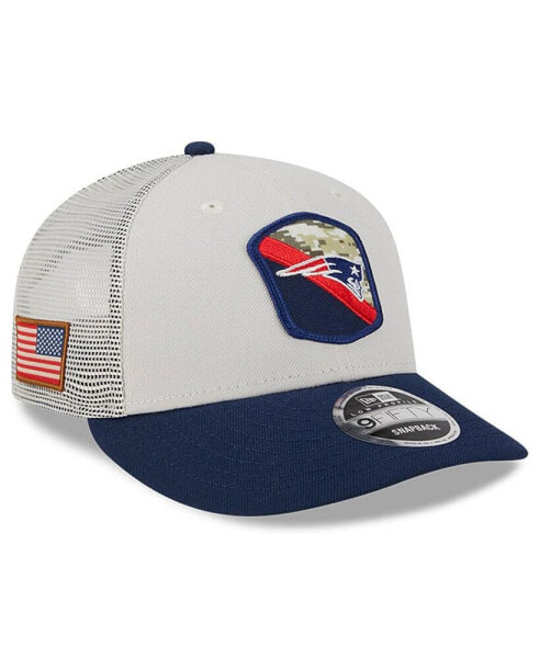 Men's Stone, Navy New England Patriots 2023 Salute To Service Low Profile 9FIFTY Snapback Hat