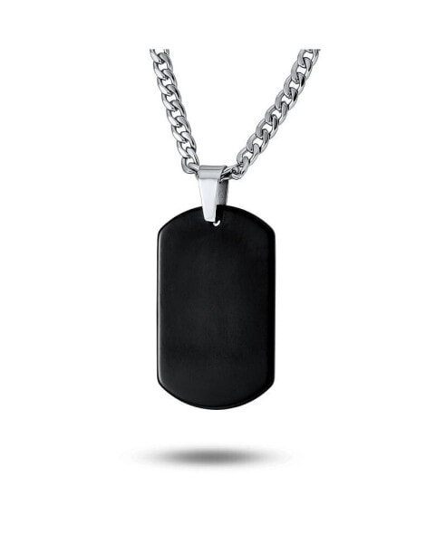 Personalized Medium Plain Simple Basic Cool Men's Engravable Black Dog Tag Pendant Necklace For Men IP Stainless Steel 24 Inch Chain