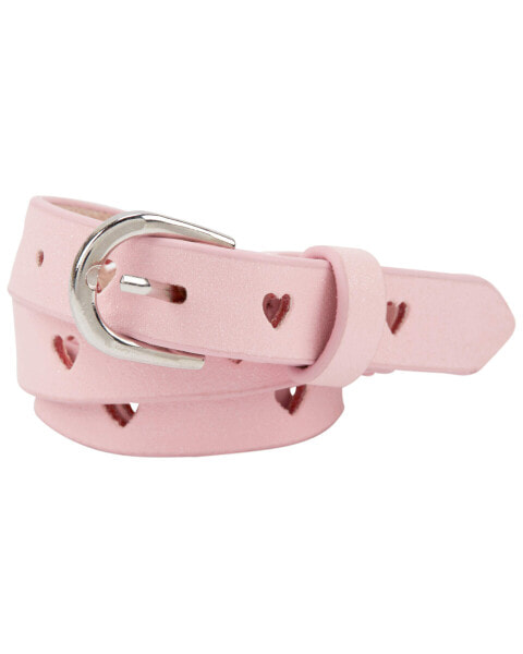 Faux Leather Heart Belt in Pink S