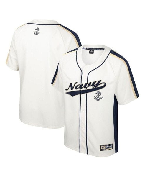 Men's Cream Distressed Navy Midshipmen Ruth Button-Up Baseball Jersey