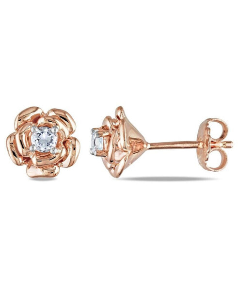 Lab Grown White Sapphire (1/3 ct. t.w.) Flower Stud Earrings in 18k Rose Gold Over Silver