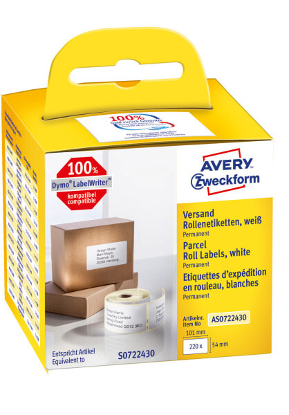 Avery Zweckform Avery AS0722430 - White - Rectangle - Permanent - 54 x 101 mm - Rolle - Paper