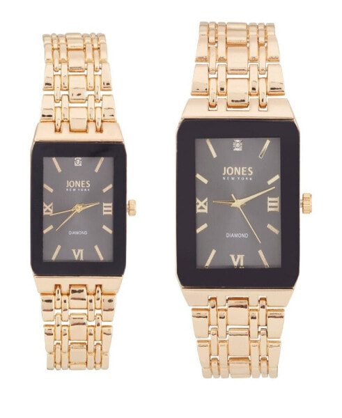 Men and Women's Analog Shiny Gold-Tone Metal Bracelet His Hers Watch 40mm, 32mm Gift Set