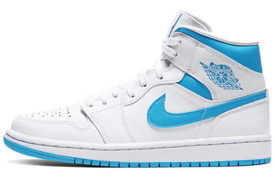 Кроссовки Nike Air Jordan 1 Mid UNC (W) (Белый, Голубой)