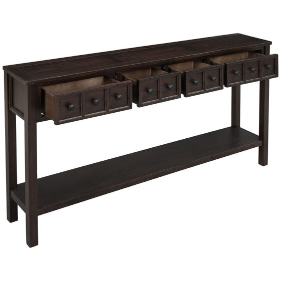 Rustic Entryway Console Table, 60 Long Sofa Table With Two Different Size Drawers And Bottom