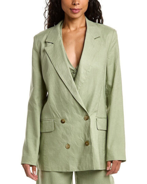 Nicholas Ayla Double-Breasted Linen Blazer Women's Green 2