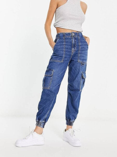 River Island cargo jeans with pocket detail in blue denim