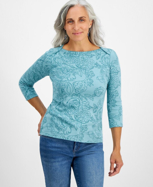 Petite Printed 3/4-Sleeve Knit Top, Created for Macy's