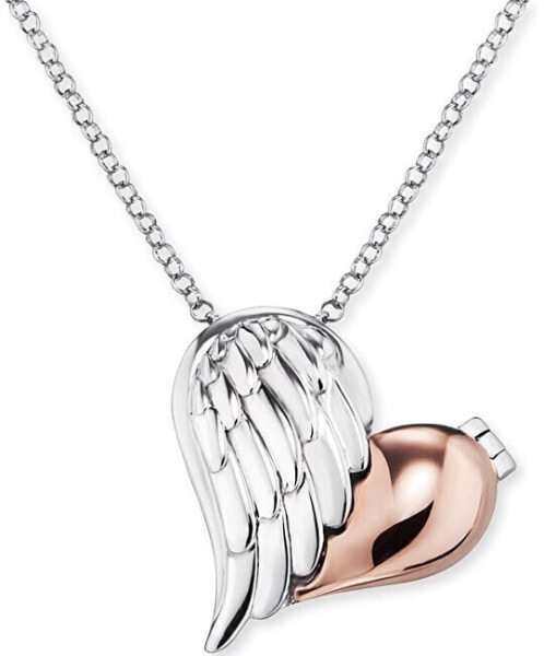 Серебряное двухцветное колье Медальон в форме сердца с крылышком ERN-WITHLOVE-2B
