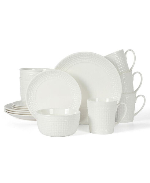 Basket Weave Embossed 16 Piece Dinnerware Set, Service for 4