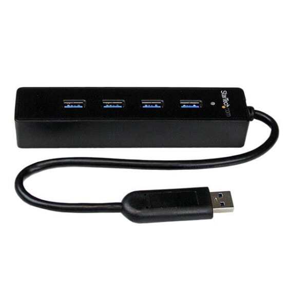 USB-концентратор Startech.com 4 Port Portable SuperSpeed USB 3.0 Hub with Built-in Cable - USB 3.2 Gen 1 (3.1 Gen 1) Type-A - USB 3.2 Gen 1 (3.1 Gen 1) Type-A - 5000 Mbit/s - Черный - Пластик - Питание
