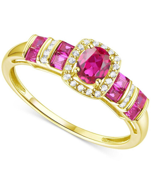 Lab-Grown Ruby (5/8 ct. t.w.) & Lab-Grown White Sapphire (1/10 ct. t.w.) Halo Statement Ring in 14k Gold-Plated Sterling Silver (Also in Lab-Grown Blue Sapphire)