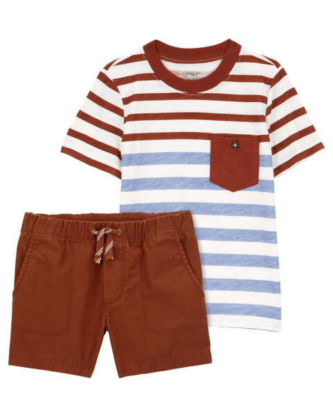 Baby 2-Piece Striped Pocket Tee & Pull-On All Terrain Shorts Set 3M