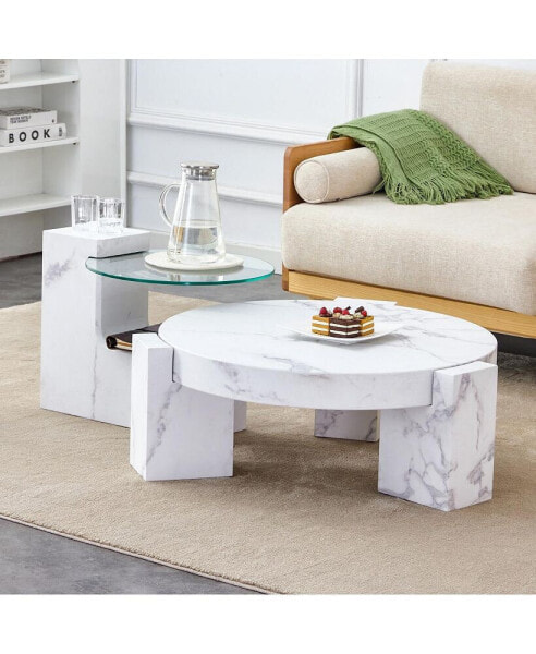 Marble Textured MDF Coffee Table Set for Home Decor