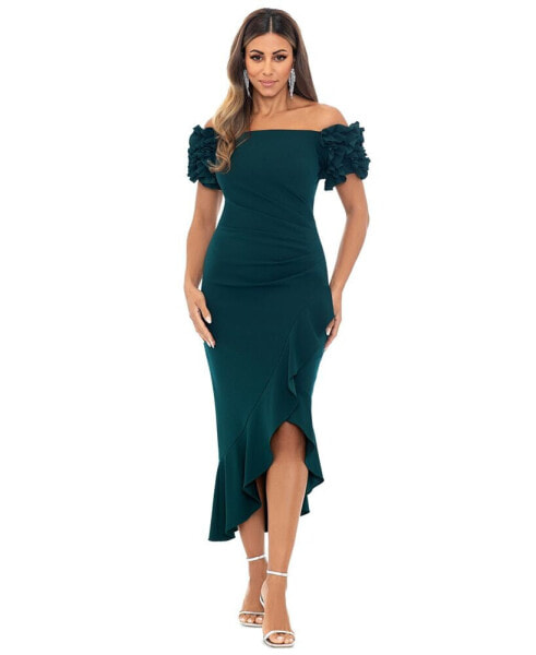 Petite Off-the-Shoulder Ruffle-Sleeve Midi Dress