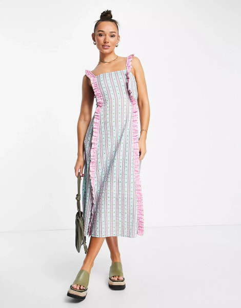 Damson Madder fruit stripe chintzy midi dress in multi