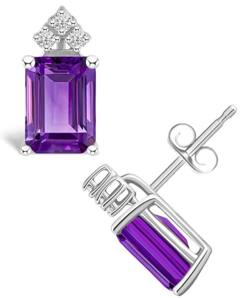 Amethyst (3-1/5 ct. t.w.) and Diamond (1/8 ct. t.w.) Stud Earrings in 14K Yellow Gold or 14K White Gold