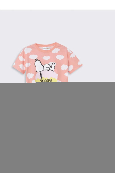 LCW Kids Bisiklet Yaka Snoopy Baskılı Kız Çocuk Şortlu Pijama Takımı