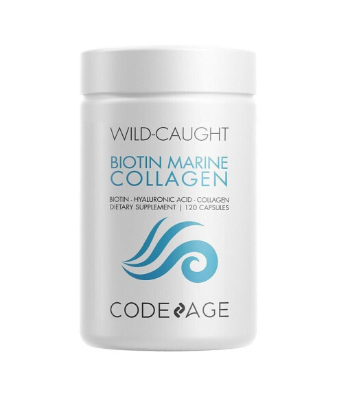 Wild Caught Biotin Marine Collagen Peptides Capsules, Vitamin C, E & Hyaluronic Acid - 120ct