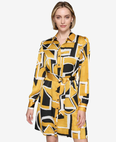 Women's Printed Belted Shirtdress