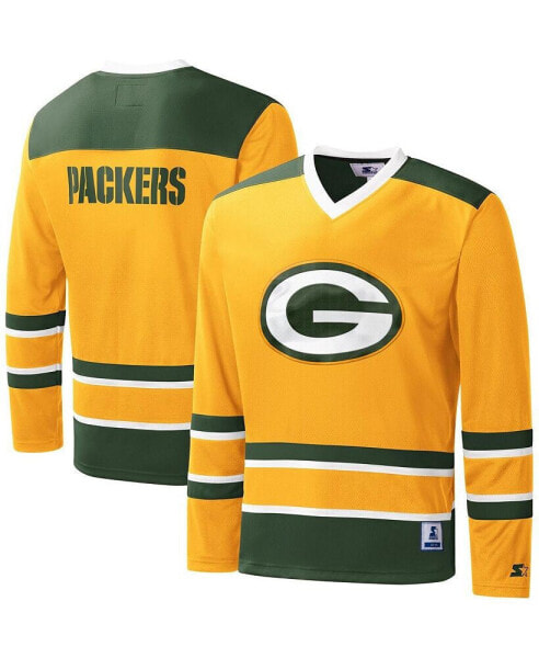 Men's Gold Green Bay Packers Cross-Check V-Neck Long Sleeve T-shirt