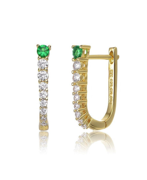 Sterling Silver Cubic Zirconia U-Shaped Huggie Hoop Earrings