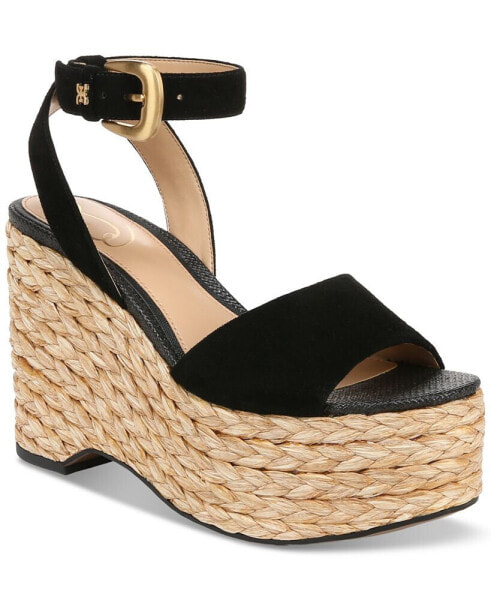 Women's April Ankle-Strap Raffia-Wedge Sandals