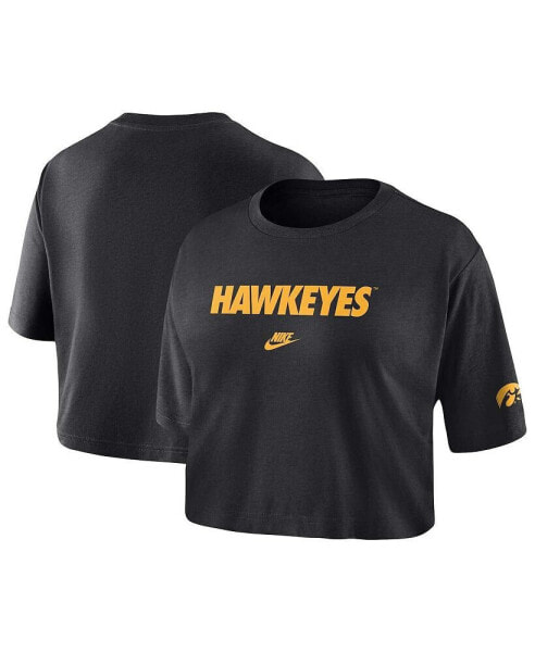 Women's Black Iowa Hawkeyes Wordmark Cropped T-shirt