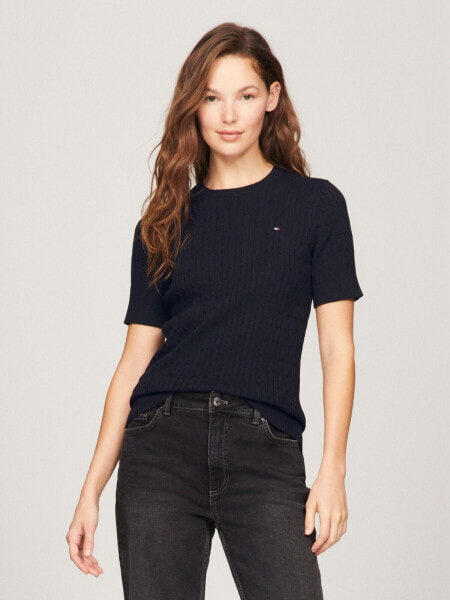 Short-Sleeve Cable Sweater