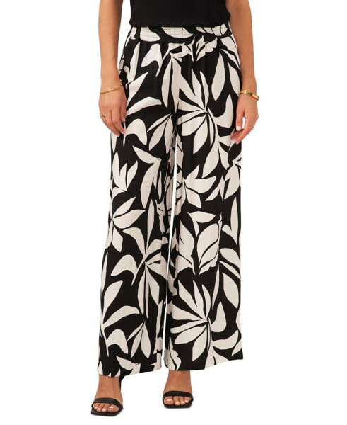 Women's Printed Smocked-Waist Pull-On Wide-Leg Pants