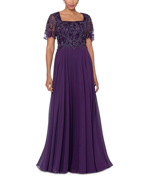 Women's Bead Embellished Short Sleeve Gown