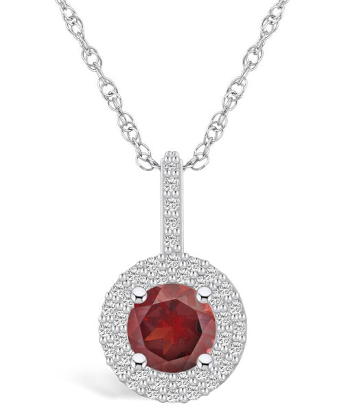 Garnet (1-5/8 Ct. T.W.) and Diamond (3/8 Ct. T.W.) Halo Pendant Necklace in 14K White Gold