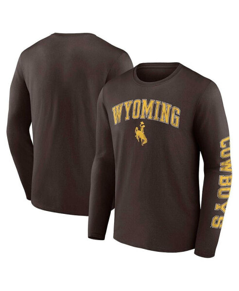 Men's Brown Wyoming Cowboys Distressed Arch Over Logo Long Sleeve T-shirt