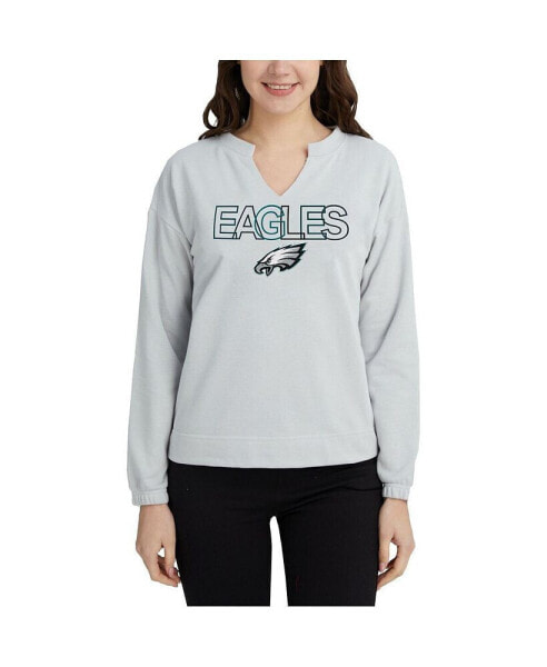 Women's Gray Philadelphia Eagles Sunray Notch Neck Long Sleeve T-shirt