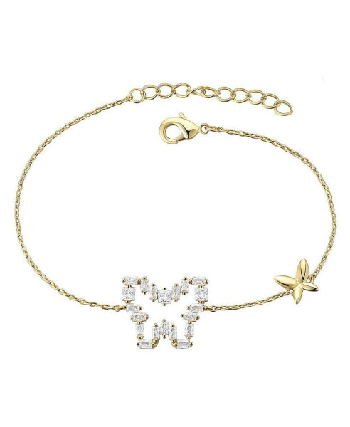 Gigi Girl Kids/Young Teens 14k Gold Plated with Baguette Cubic Zirconia Halo Butterfly Charm Adjustable Bracelet